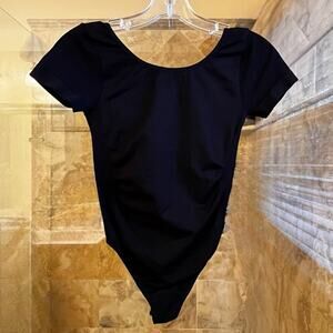 NEW Vesi Star Basic Black Bodysuit Thong w Bottom Snaps Ballet Style OSFM NWOT